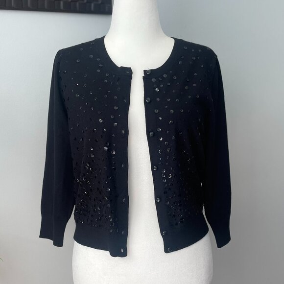 Women's Apt. 9 Black Cardigan Sweater Size L (fits like M) Sequins 3/4 Sleeves - Picture 6 of 9